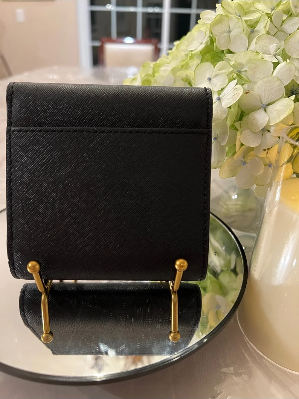 MICHAEL KORS BLACK SAFFIANO LEATHER TRIFOLD WALLET GOLD LOGO ZIP COIN POCKET